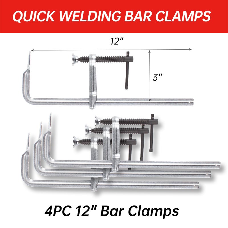 NOEAIKE 4-Pack Welding Bar Clamps 12 Inch, Drop Forged Steel Bar Clamps Throat Depth 3 inch Load Force 450 Lbs for Woodworking,Welding, Metal working - Image 3
